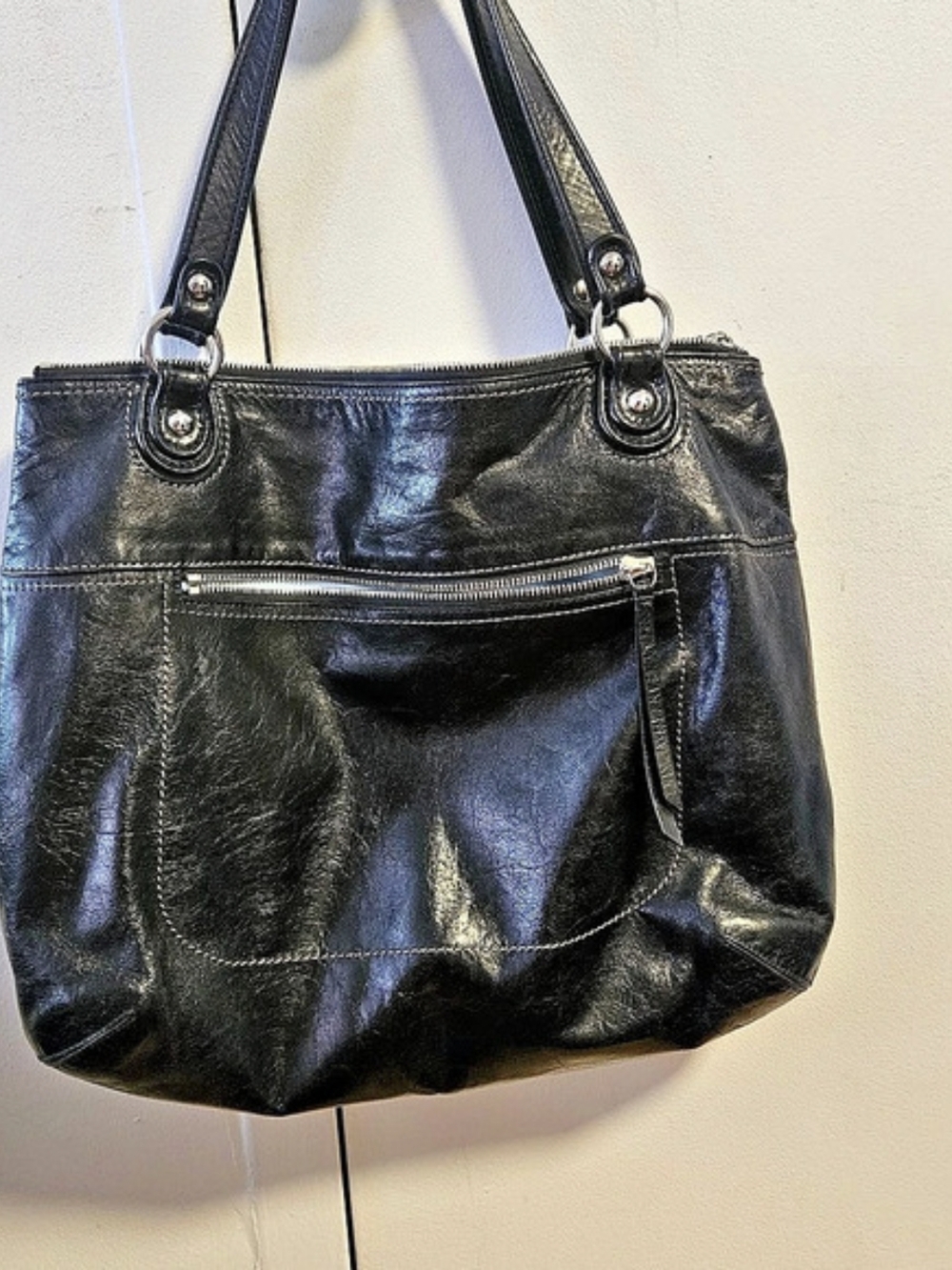 Coach Camelia Leather Glam Tote Black Leather Bag